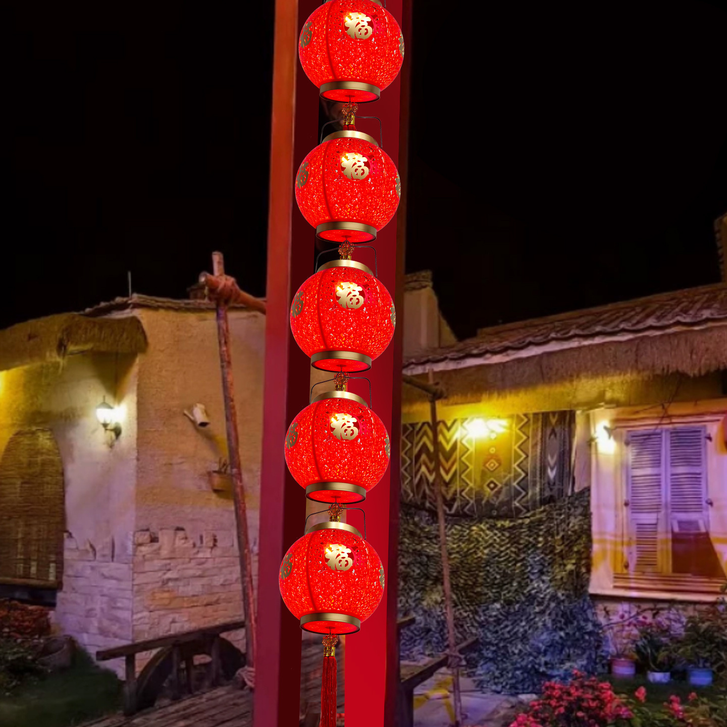 Lámparas solares rojas lámparas de patio al aire libre lámparas LED impermeables festivas bodas colgantes lámparas de noche luces de atmósfera