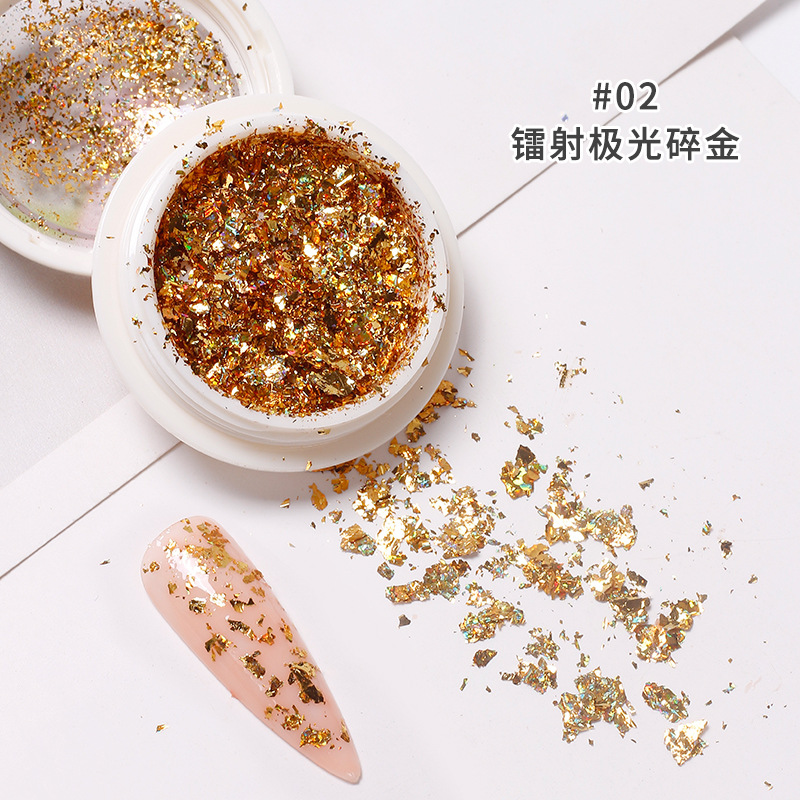 Nueva línea de celebridad láser Aurora papel de papel pequeña botella de uñas decoración láser Aurora oro papel roto
