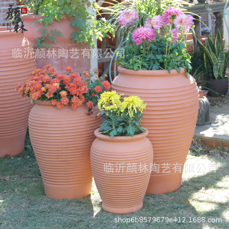 Pot de cerámica roja combinación de floración pot de cerámica gruesa paisaje pot de cerámica transpirable absorción de agua pot de cerámica roja jardín villa decoración pot de cerámica