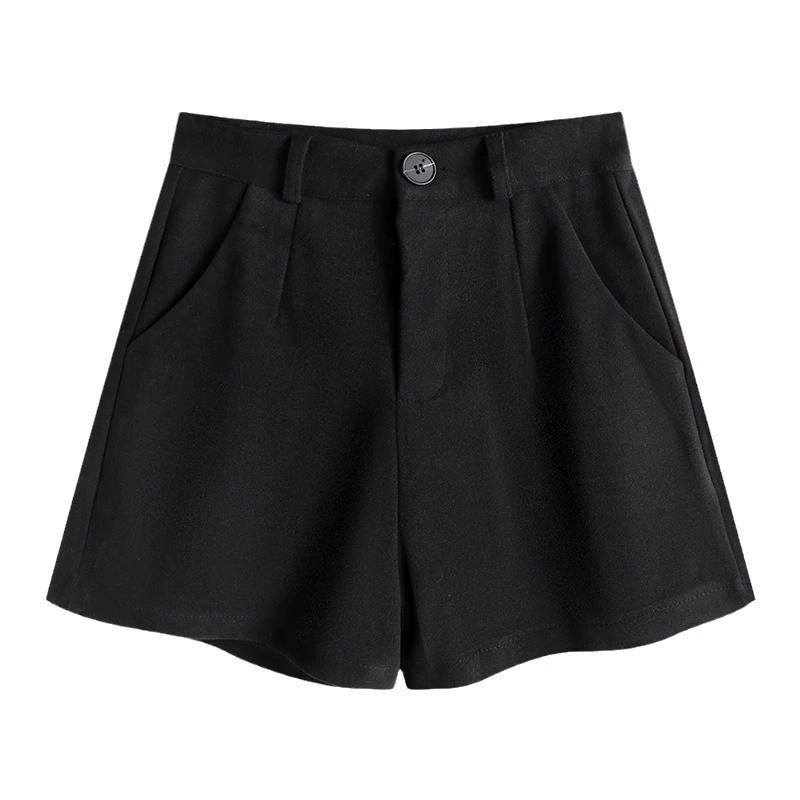 Повседневные шорты с высокой талией, A‑line, свободный крой, plus‑size S–4XL, чёрные