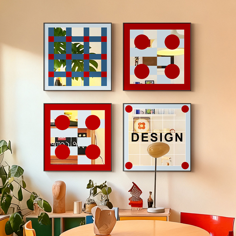 Dopamine Living Room Mirror Decorative Painting Geometric Restaurant Mural Entrance Hall Painting Bauhaus Bedroom Hanging Painting