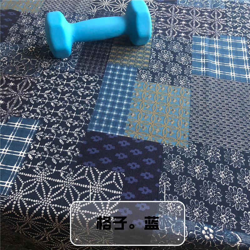 中棉麻蓝色印花布料青花瓷白底仿蜡染桌布服装装饰布料|undefined