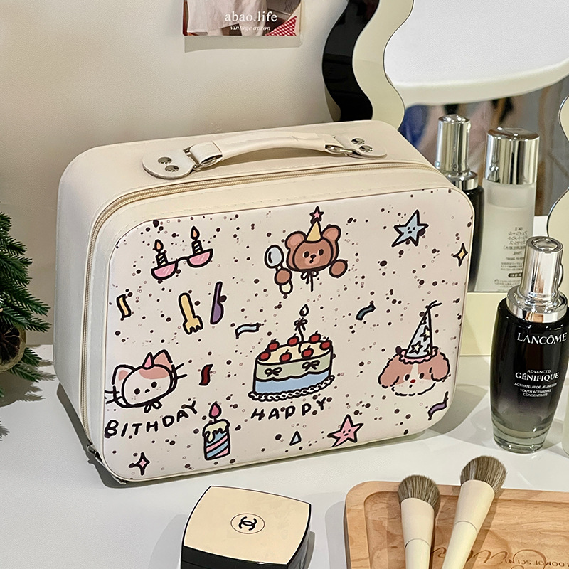 2024 nuevo original cachorro gato bolsa de cosméticos maleta portátil de gran capacidad con espejo caja de almacenamiento de cosméticos