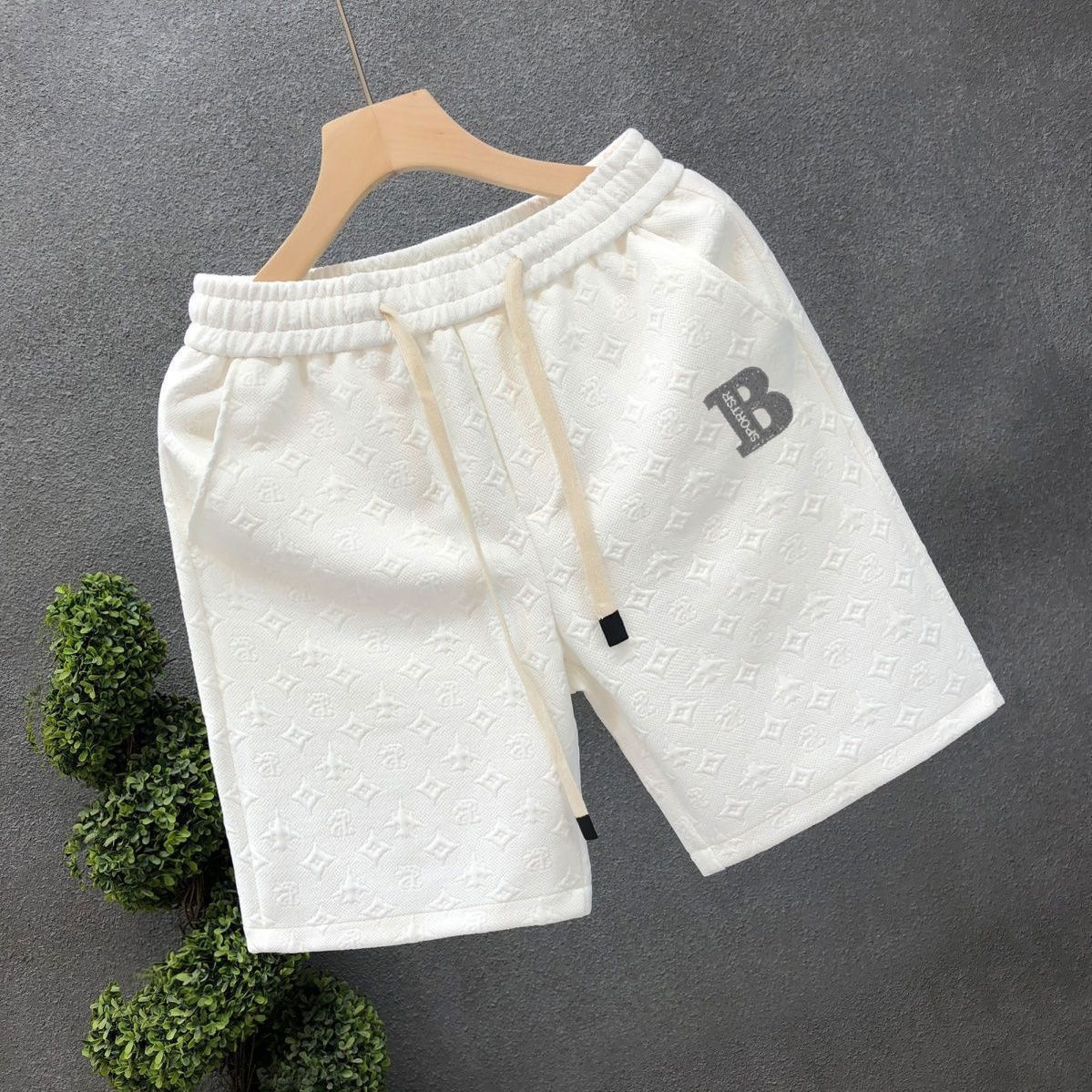 Men's High-End Summer Casual Shorts Trendy Brand Affordable Luxury For Beach Sports And Running Mid Waist Loose Fit Drawstring_viptrois.com