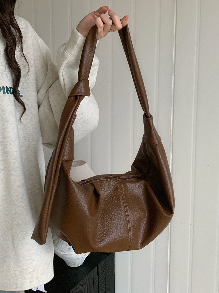 Korean Instagram Large Capacity Soft Leather Folded Dumpling Lazy and Versatile Casual Commuting One Shoulder Crossbody_voghion.com