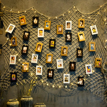波西米亚风装饰渔网收纳照片酒吧相片墙棉绳房间墙上壁挂照片