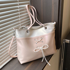 大容量芭蕾風撞色托特包包女2024新款時尚高級質感小眾單肩手提包