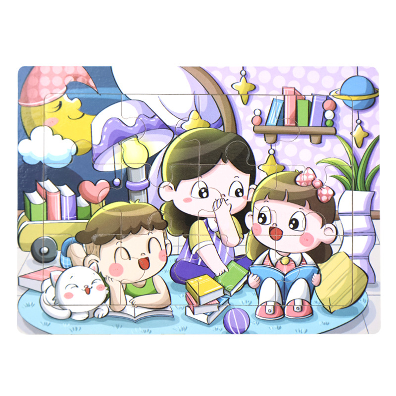 Rompecabezas plano de madera de 12 piezas, juguetes educativos para niños pequeños, rompecabezas de pensamiento lógico cognitivo de animales de dibujos animados de educación temprana