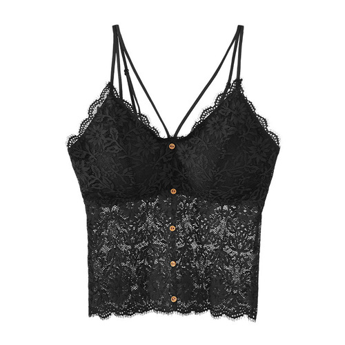Button long sling lace five-button cross beautiful back and chest women's spaghetti straps thin off-shoulder vest bottoming underwear