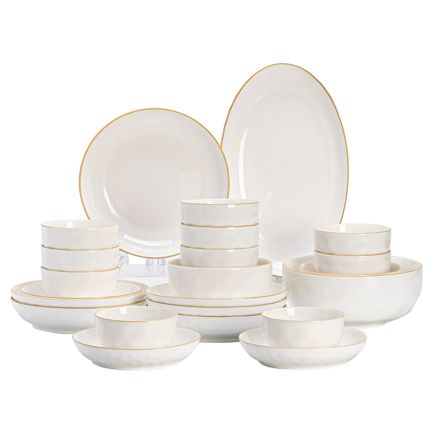 Ceramic tableware set (Anxin porcelain), pure white, underglaze finish, multi‑piece dinnerware