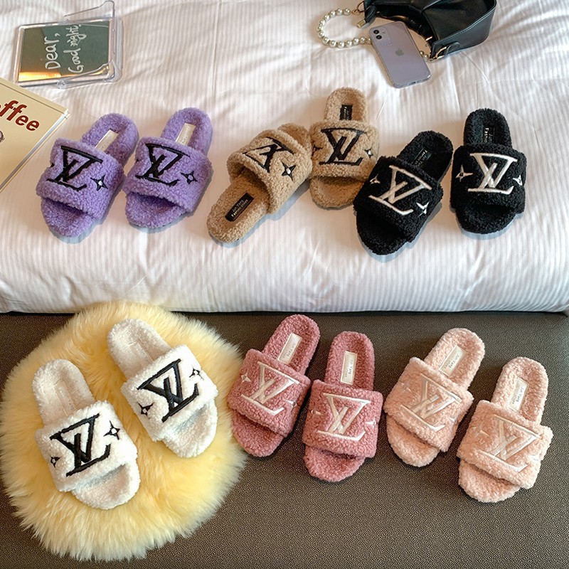 Thick bottom fur slippers women wear ins...