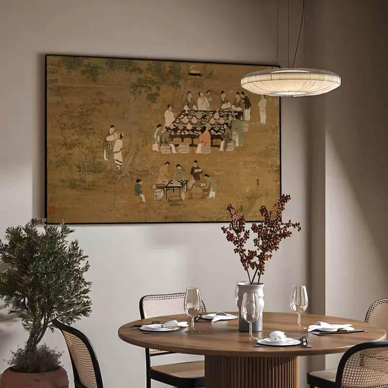 文会图新中式茶室装饰画宋代美学客厅背景墙挂画古典入户玄关壁画