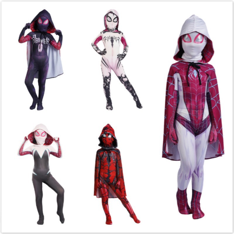 Parallel Universe Gwen Spider-Man Tight Kids Halloween Cosplay Costume Spider Cloak Milk Silk