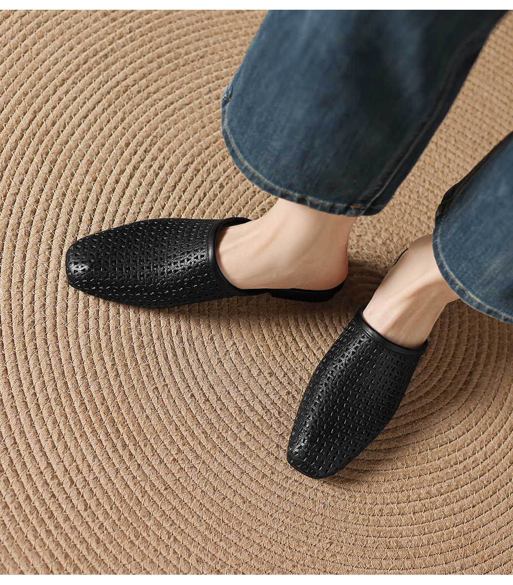 Dép sandal nữ quai chữ V đế bệt da bò mùa xuân hè — đen chi tiết 16