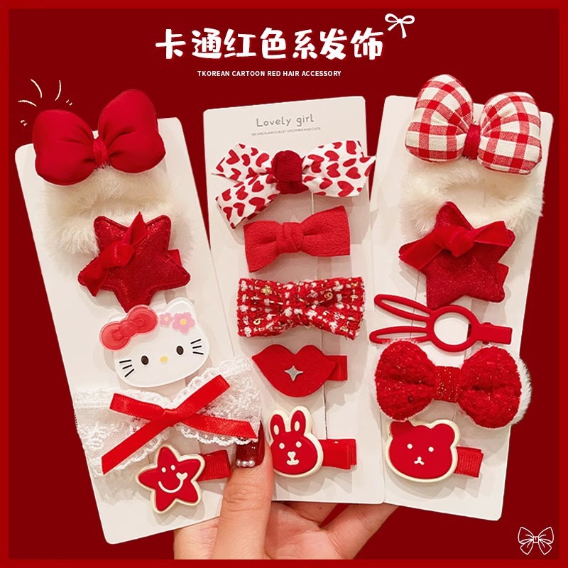 winter new style big red children barrettes cute little girl new year headdress hairpin bb clip simple baby clip