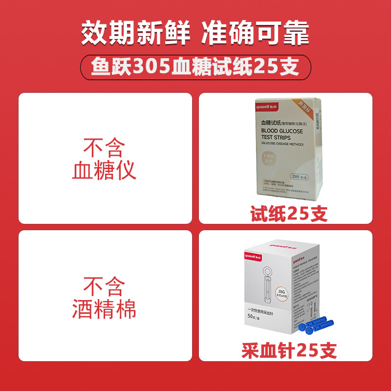 25 tablets of bottled test strips + 25 needles