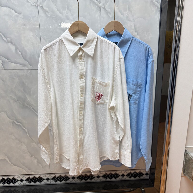 High-End R/L Linen Shirt with Pony Embroidery, Pocket Style, Long-Sleeve, Women's Loose Fit, Breathable, Sun-Protective High-End R/L Linen Shirt with Pony Embroidery, Pocket Style, Long-Sleeve, Women's Loose Fit, Breathable, Sun-Protective