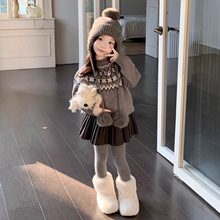 女童毛衣加厚儿童针织衫2025冬季新款韩版女宝宝圆领休闲毛线衣潮