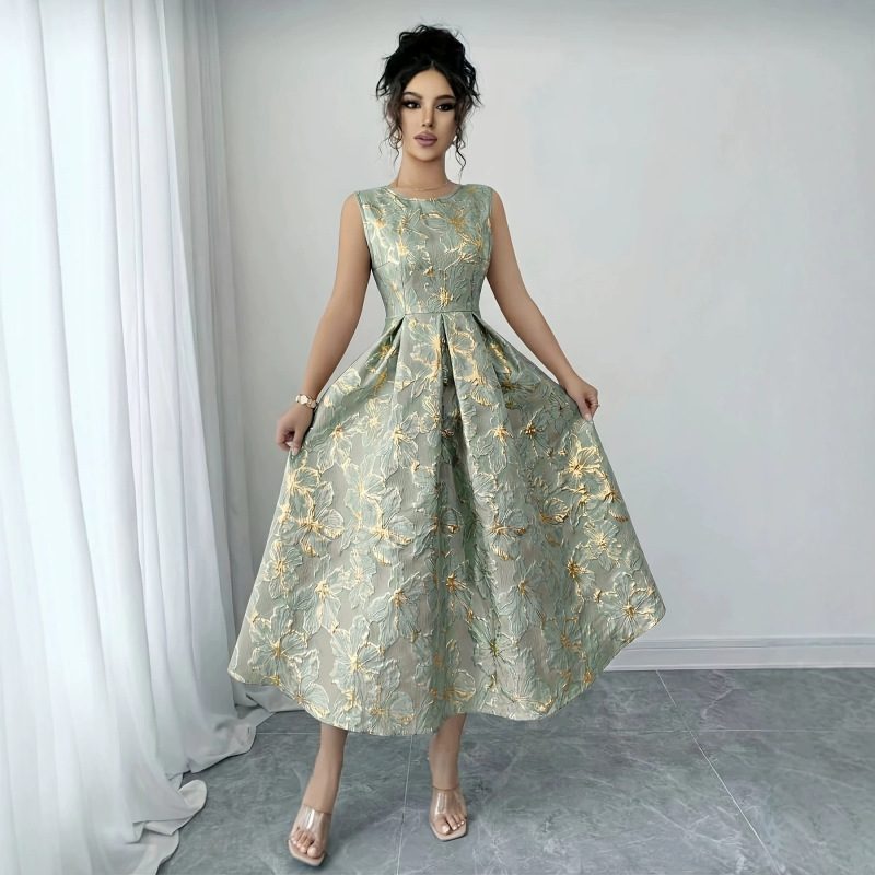 European and American 2026 Spring/Summer New Luxury Mini Dress in Lotus Pink Jacquard Texture, Slimming A-Line Skirt, Evening Party Bridesmaid Dress
