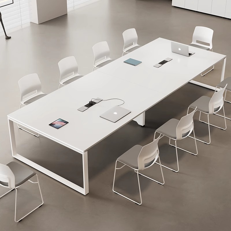 Office Conference Table and Chair Combination Simple Modern Small Conference Room Long Table Training Negotiation Table White Workbench