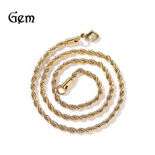 European and American necklace men's hip-hop niche color-preserving electroplated plain chain 3MM stainless steel twist chain twisted rope chain wholesale
