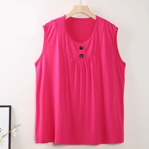 Wide-shoulder Cut-off Sleeveless Backless Top for Large Women Loose Solid Color Mother's Shirt 2025 Summer Cool Sleeveless Top
