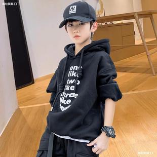 Boys' Sweats Autumn and Winter 2024 Western-style Children's Autumn fleece-lined Clothes Fashionable Children's Autumn Hooded Children's Wear Top