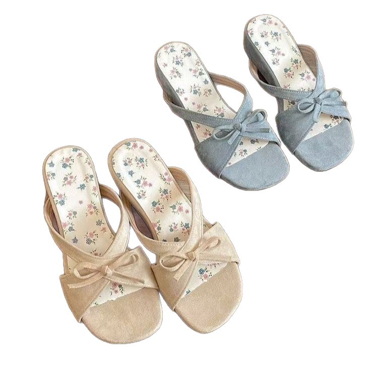 Retro estilo francés tacones elevados zapatillas de mujer verano 2026 nuevo arco zapatillas de falda versátil image 5
