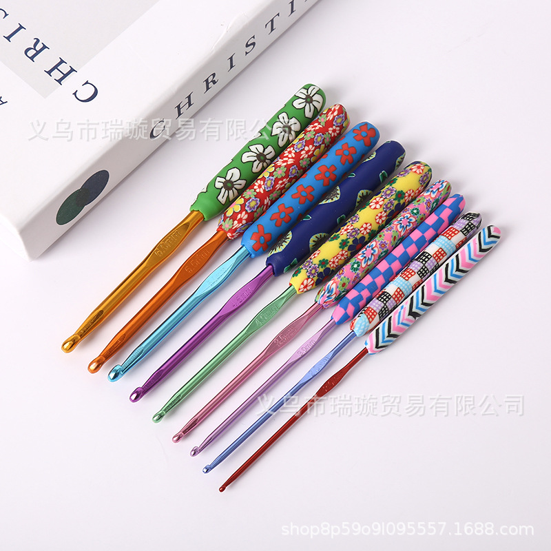 厂家批发DIY手工毛线编织工具 多规格颜色塑料单线手柄式钩针套装