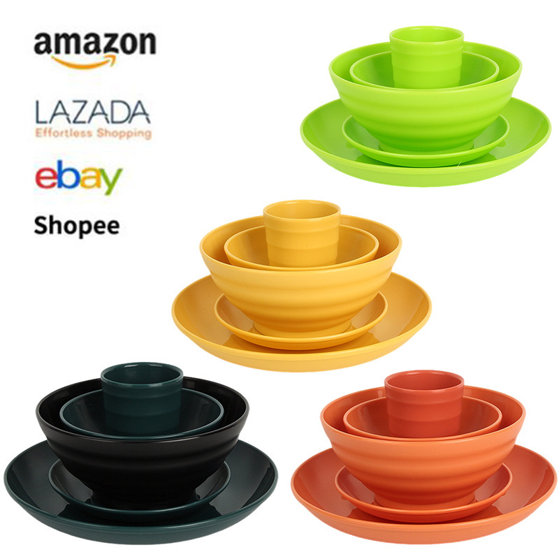 Cross-border foreign trade wheat straw dish tableware combination household drop-resistant bone dish tableware Bowl plate cup set