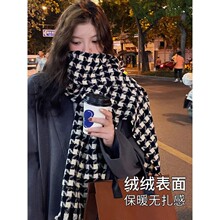 围巾2025秋冬季韩版女生学生情侣保暖针织围脖新款防寒格子牛仔蓝
