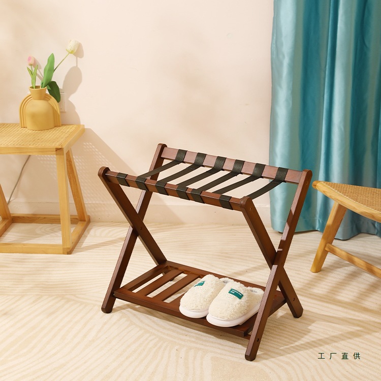 Bedroom Guest Room Hotel Luggage Rack Natural Bamboo Wine Red Storage Rack Folding Storage Rack Home Slipper Rack