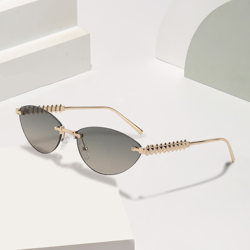 Metálico transfronterizo Europa y América de moda gafas de sol con ojos de gato, gafas de sol sin marco, gafas de sol personales