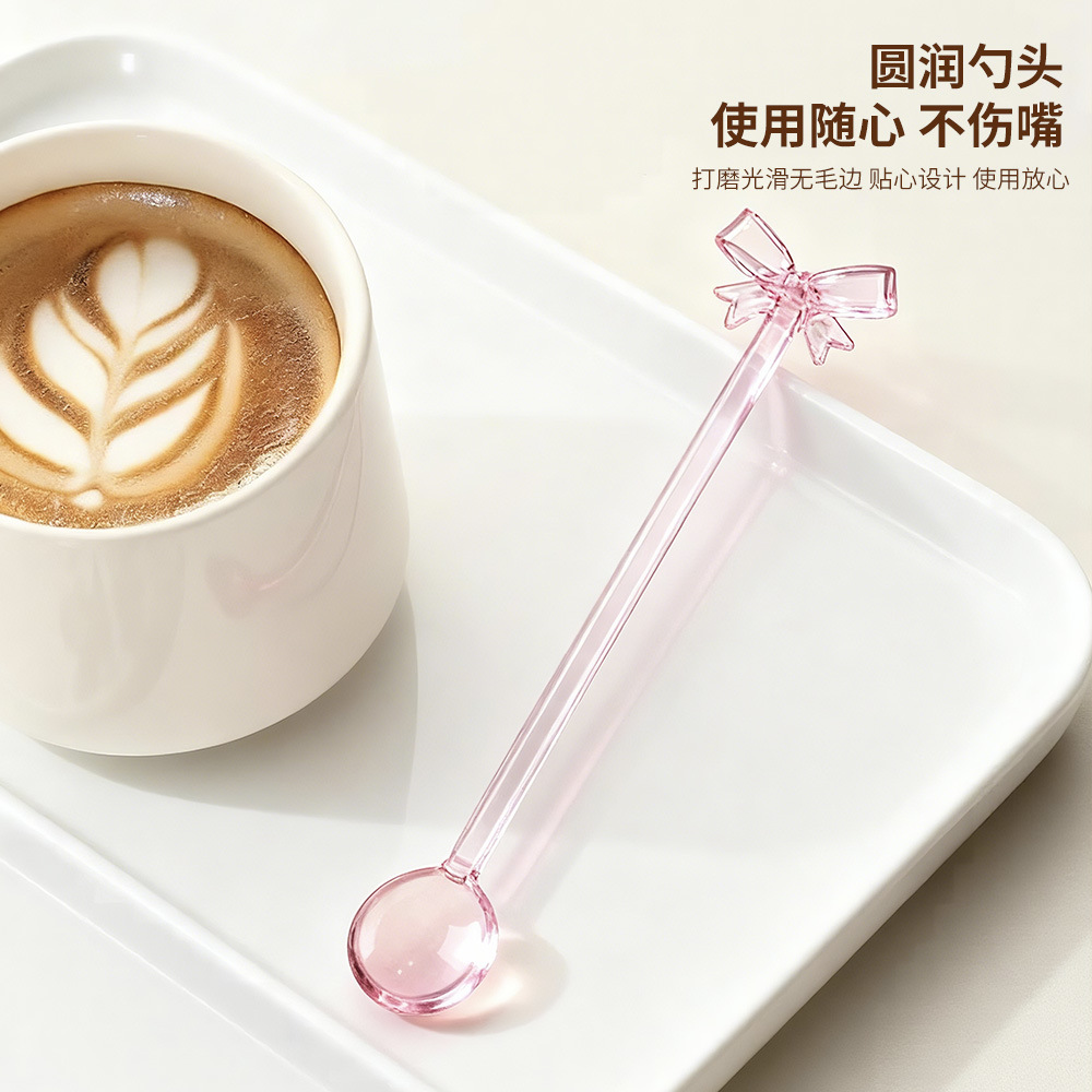 Cuchara de café de arco rosa creativo, corazón de niña, postre de helado, cuchara de café, batidor de café al por mayor