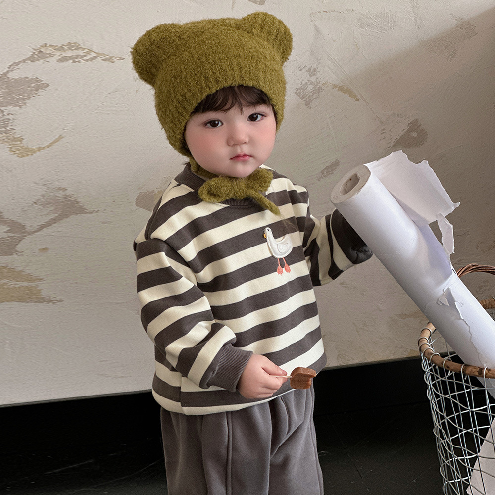 Nueva ropa para niños de Corea del Sur, dibujos animados de invierno, patito a rayas, cómodo y cálido, traje acolchado de bebé súper lindo