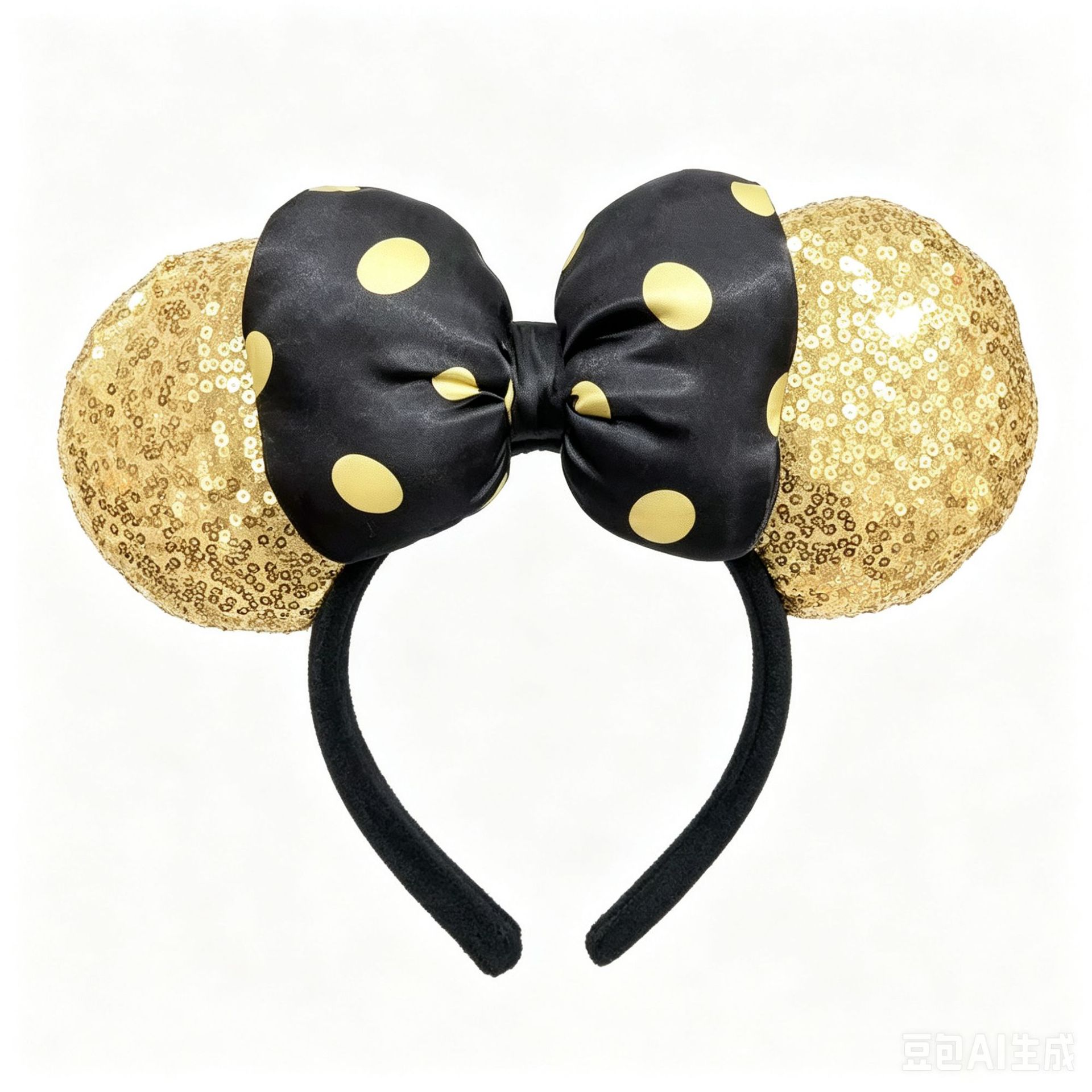 Diadema con lazo negro y lunares dorados