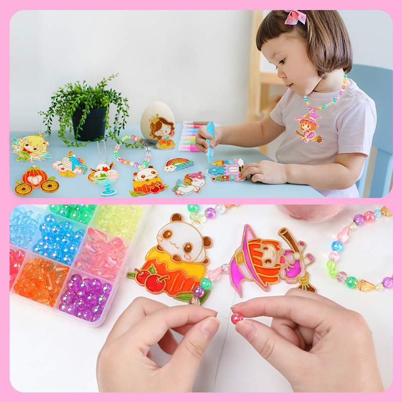 No-bake glue painting handmade toys DIY girls jewelry pendants paint coloring graffiti children's gift set wholesale
