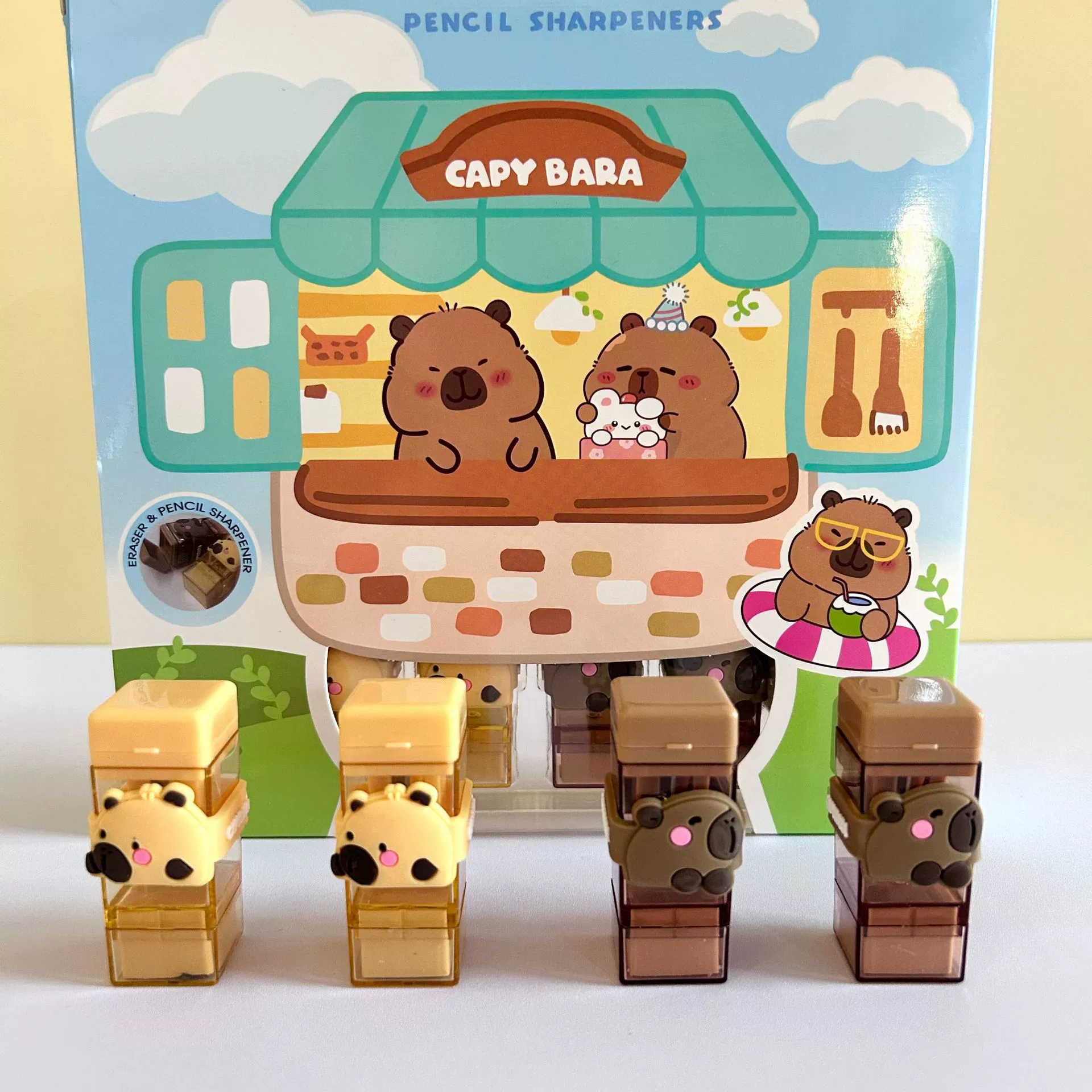 Новая мини-точилка для карандашей + точилка для ластиков, милая и удобная точилка для карандашей в виде капибары.