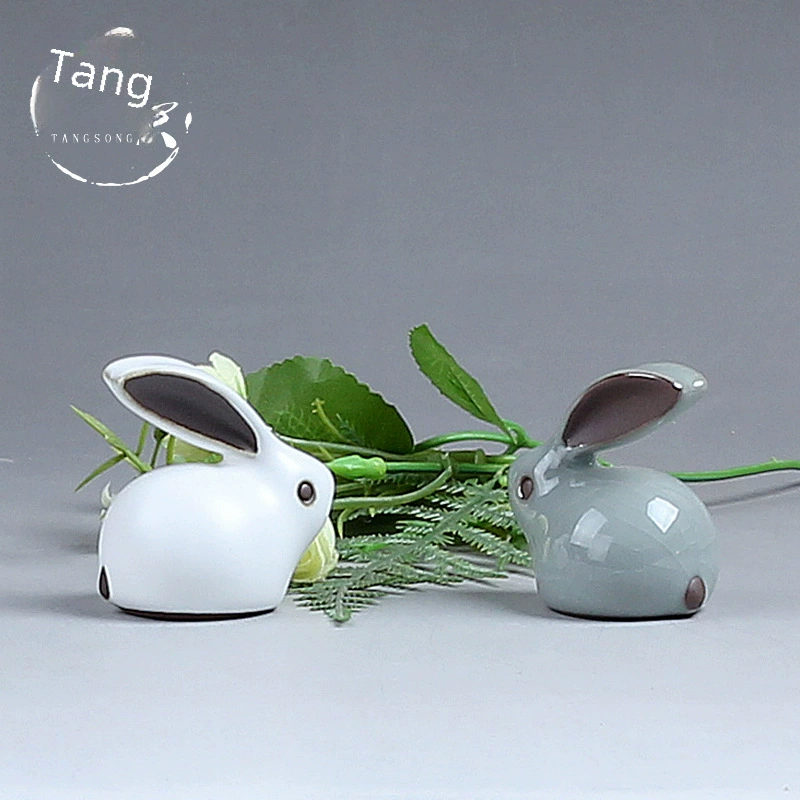 Ge Kiln Jade Rabbit Opening Tablet Tea Pet Ru Kiln Tea Cup Zodiac Ornament Creative Kung Fu Tea Set Tea Ceremony Six Gentlemen Ceramics
