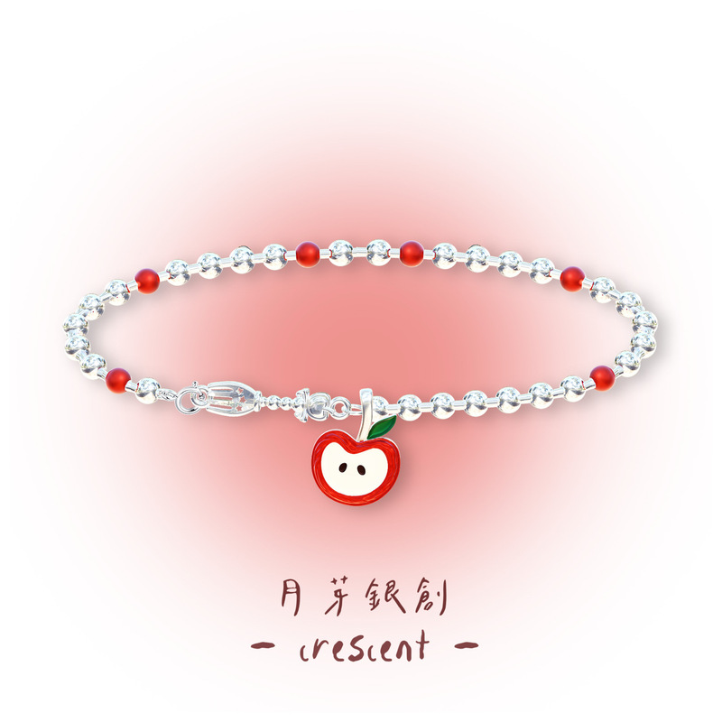 Original Niche Design Pure Silver Cute Red Apple Slice Star Fork Bracelet Japanese Korean Version Ins Jewelry