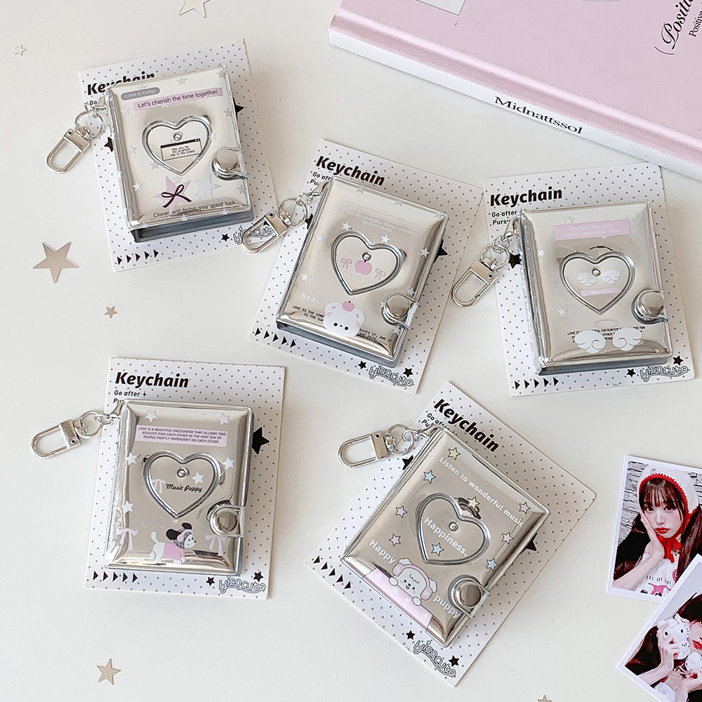 Mini álbum de dibujos animados de 2 pulgadas estudiantes de pvc de cabeza grande libro de almacenamiento mochila muestra pequeños colgantes para perseguir tarjetas de tarjetas
