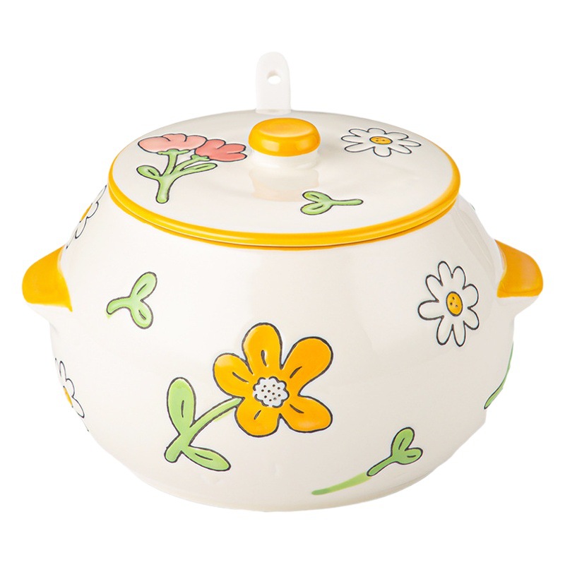 Tanque de aceite de cerdo de estilo japonés cubierta de cuchara de cerámica resistente a altas temperaturas para el hogar tarro de condimento de cocina integrado tarro especial para aceite de Chile