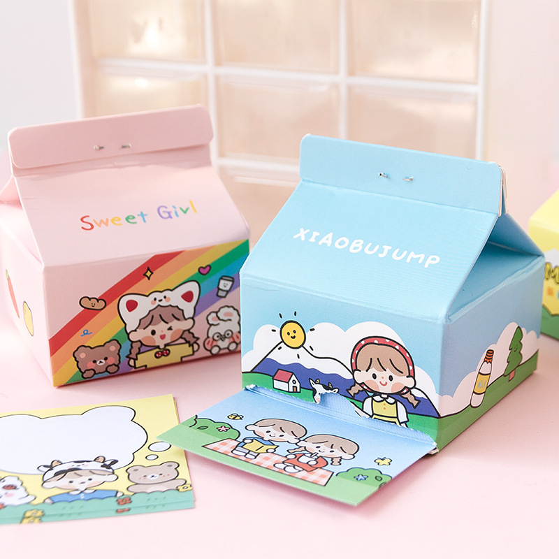 Message Notes in Milk Carton Style from "Gugu Jiang's Travel Diary" – Korean-Style Cute Pull-Out Memo & Message Sticky Notes, Available in 8 Designs