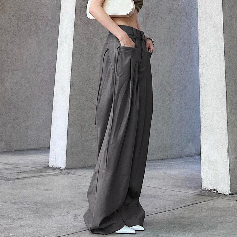 solid color woven drape full-length loose trousers NSGXF135843