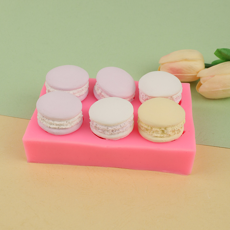 Nuevo 6-piece 3D macaron molde DIY jabón hecho a mano molde de comida de arcilla de silicona molde de hamburguesa