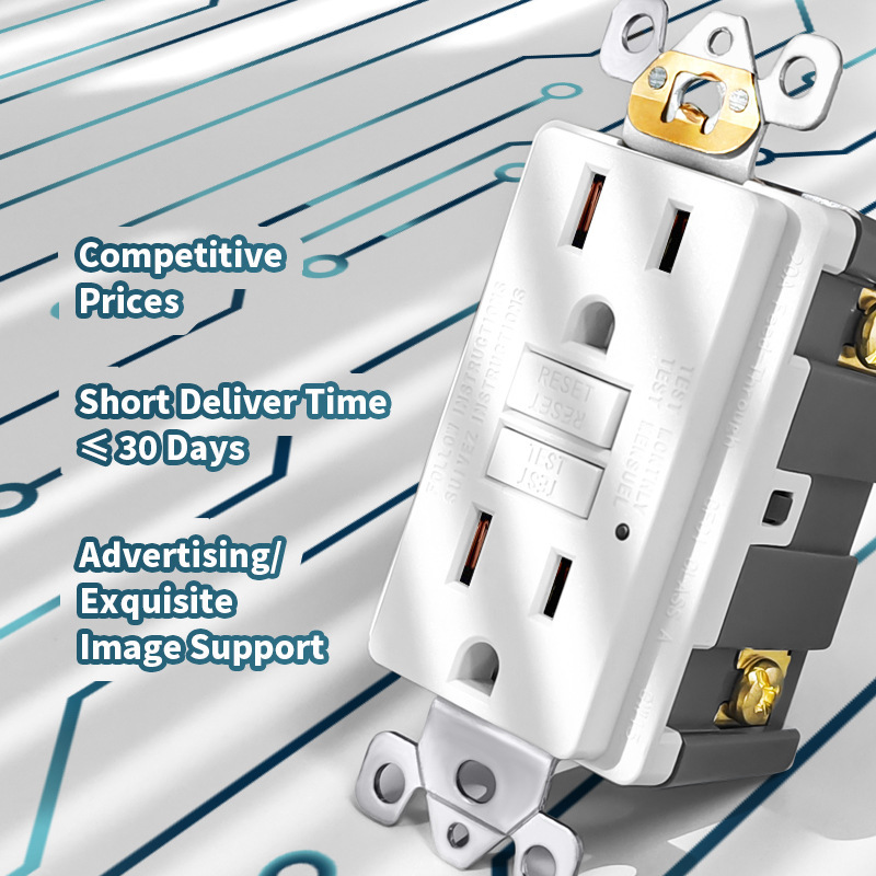 American standard 15A GFCI wall socket self-test GFCI socket UL certification kitchen bathroom GFCI socket American standard 15A GFCI wall socket self-test GFCI socket UL certification kitchen bathroom GFCI socket