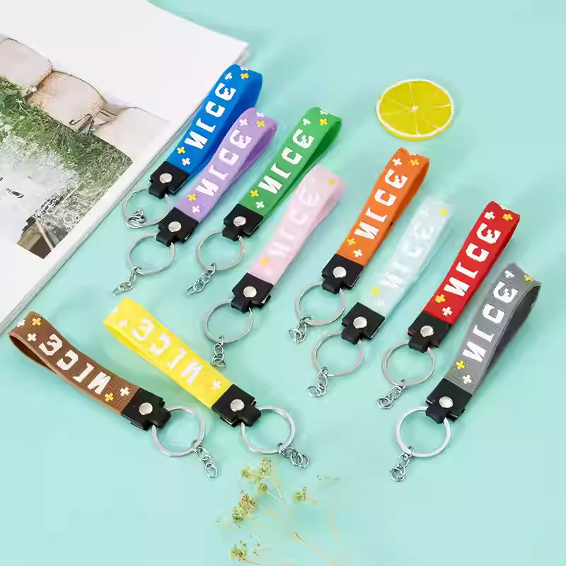 Multicolor Nice Building Block Mosaic Keychain Lanyard Leather Strip Key Ring Bag Leather Rope Jewelry Accessories Hand Rope