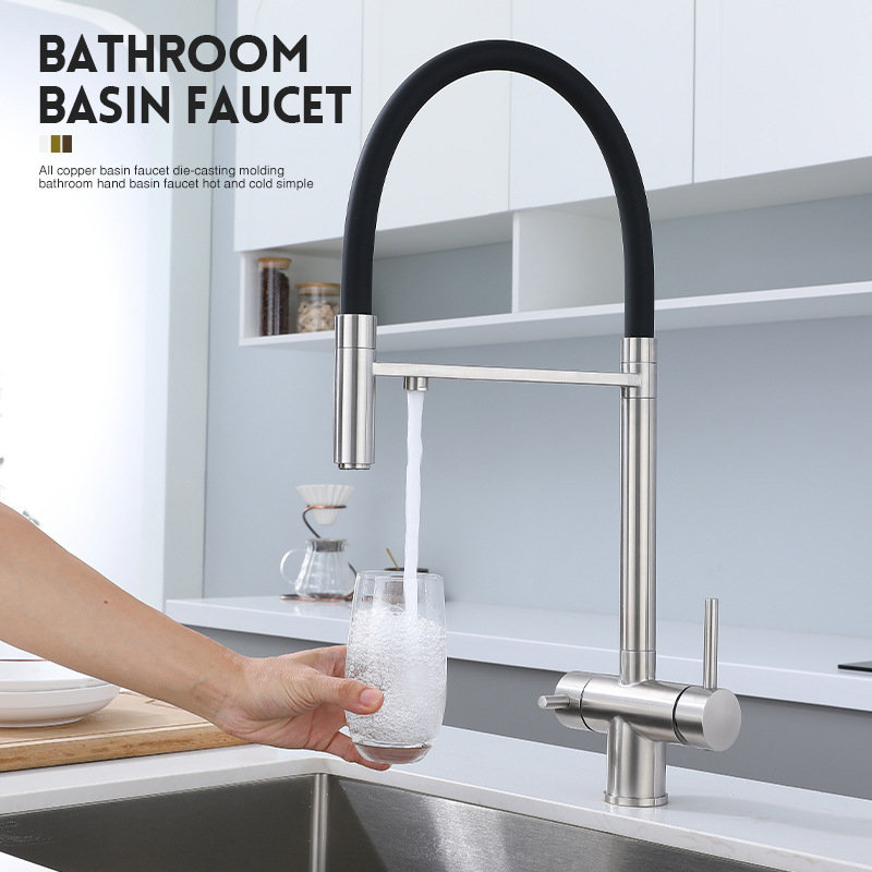 Italian Gessi Retro Mechanical Kitchen Faucet with Rotating Pull-Out All-Copper Three-In-One Water Purification Faucet