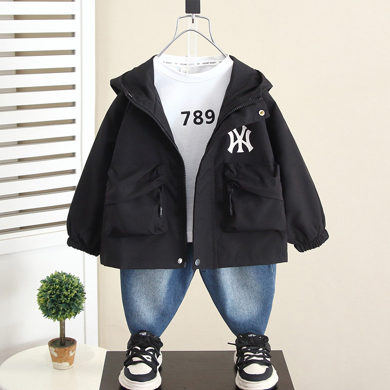 6064 Chaqueta con capucha de estilo occidental de otoño para niños 2024 Primavera y otoño Nuevo estilo para niños Chaqueta coreana para niños Ropa de otoño para bebés