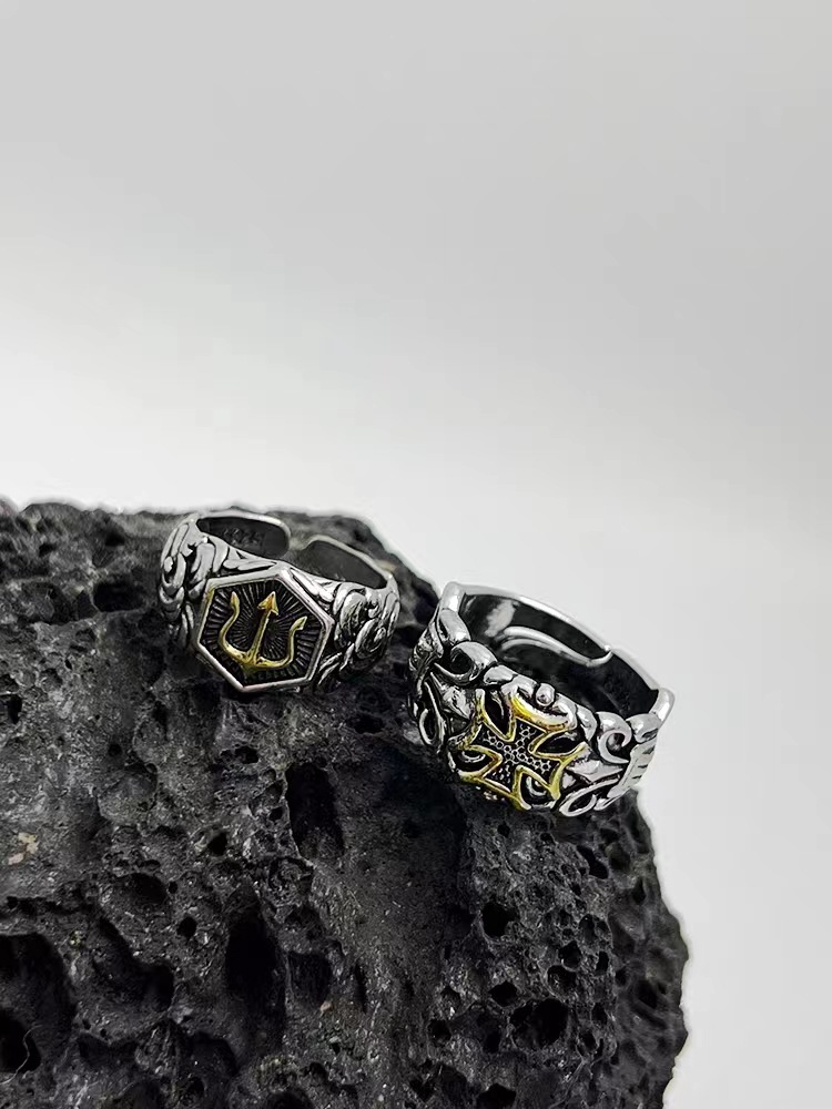 13g Weight Adjustable Ring Classification Adjustable Ring Size 1 Piece Quantity Daily, Street Occasion Alloy Material Cross Pattern Men's Gender Plating Design Retro Style Wholesale Jewelry Retro Cross Alloy Plating Adjustable Ring 5